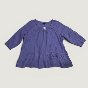 Ellos Blouse Womens 3X Purple Striped Scoop Neck 3/4 Sleeve Tunic Top Relaxed